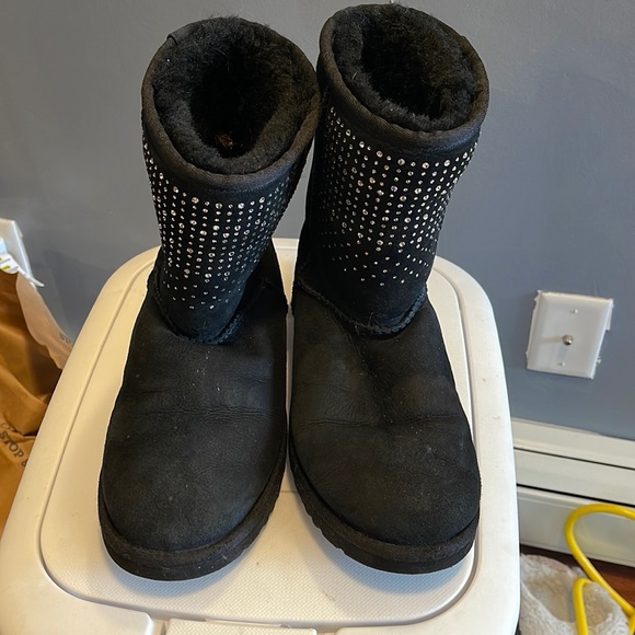 Black Rhinestone Suede Ugg Boots size 8 - Picture 1 of 6